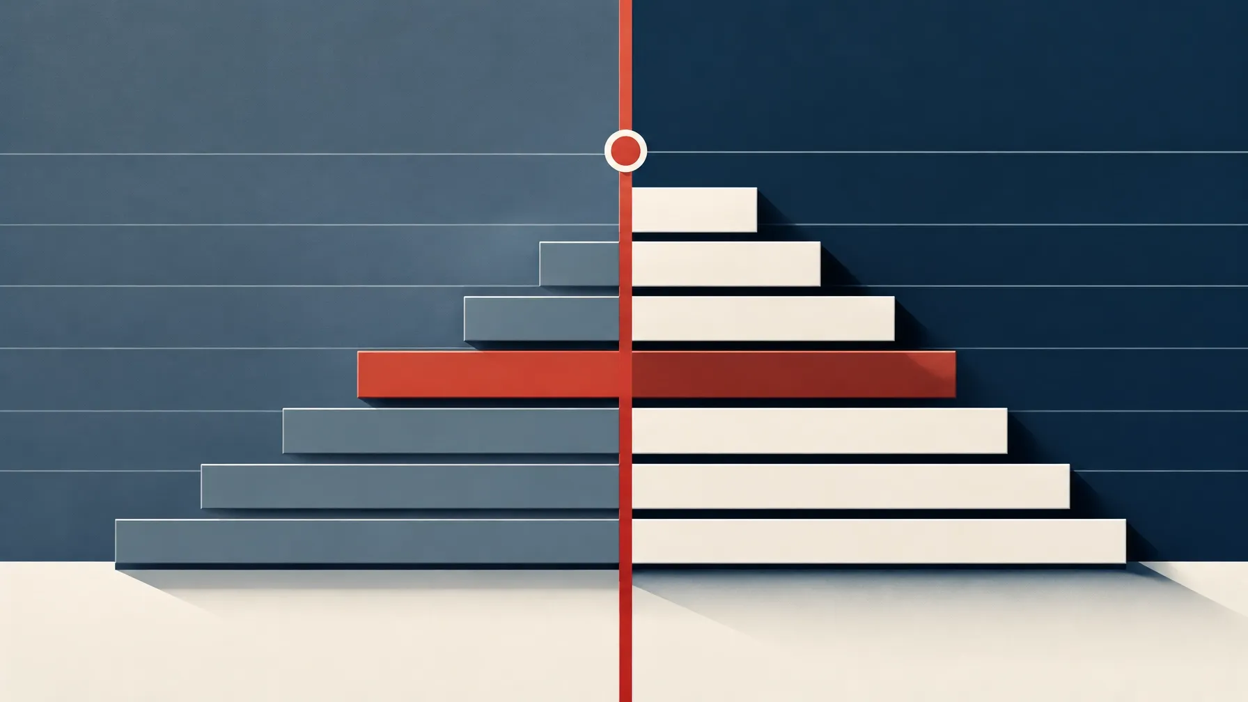 Abstract tiered chart illustrating an income eligibility test and a clear cutoff point